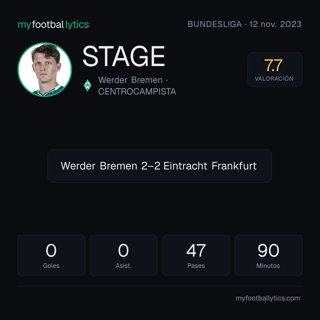 J. Stage · Werder Bremen vs Eintracht Frankfurt