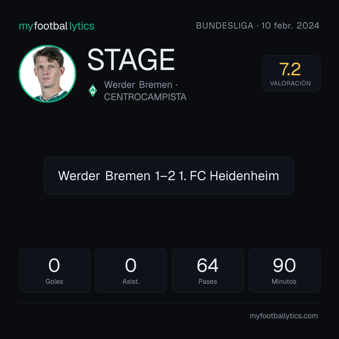 J. Stage · Werder Bremen vs 1. FC Heidenheim