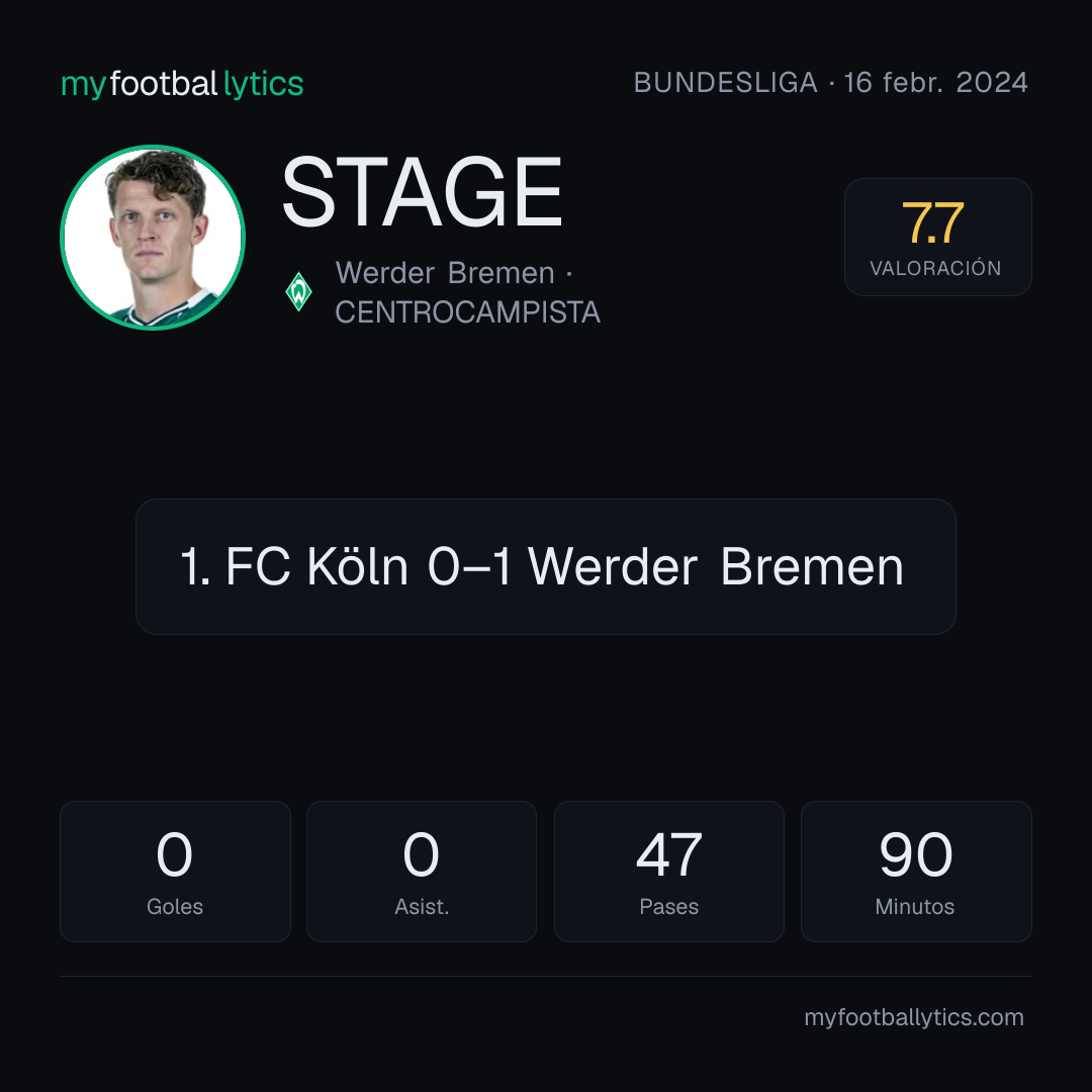 J. Stage · Werder Bremen vs 1. FC Köln