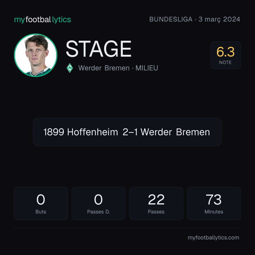 J. Stage · Werder Bremen vs 1899 Hoffenheim