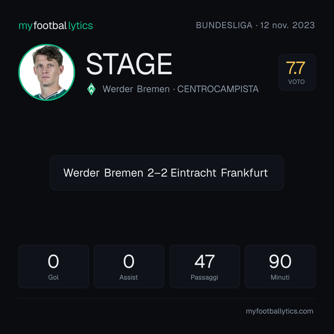 J. Stage · Werder Bremen vs Eintracht Frankfurt